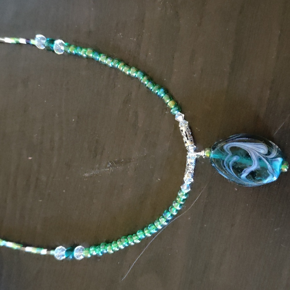 Green glass Swarovski crystal necklace
